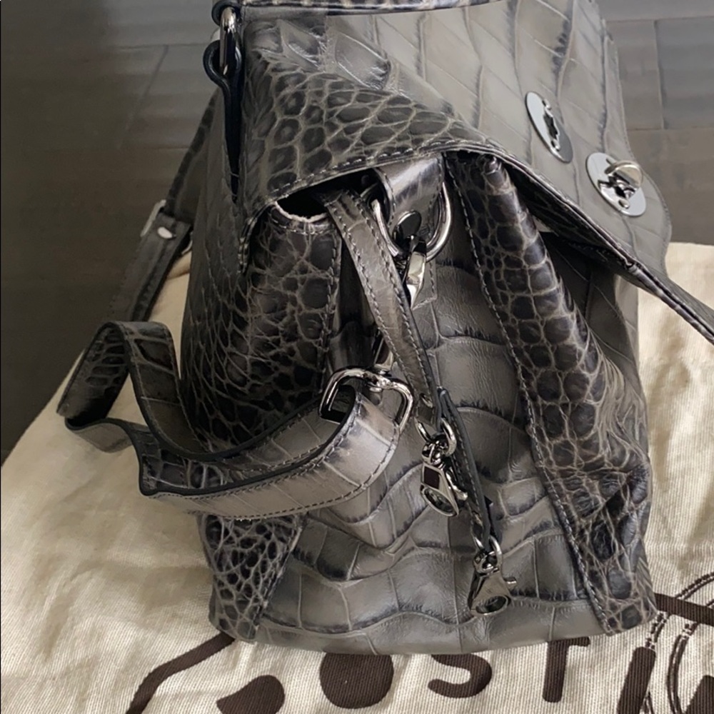 Zanellato Postina Gray Crocodile Embossed Bag - Picture 3 of 13